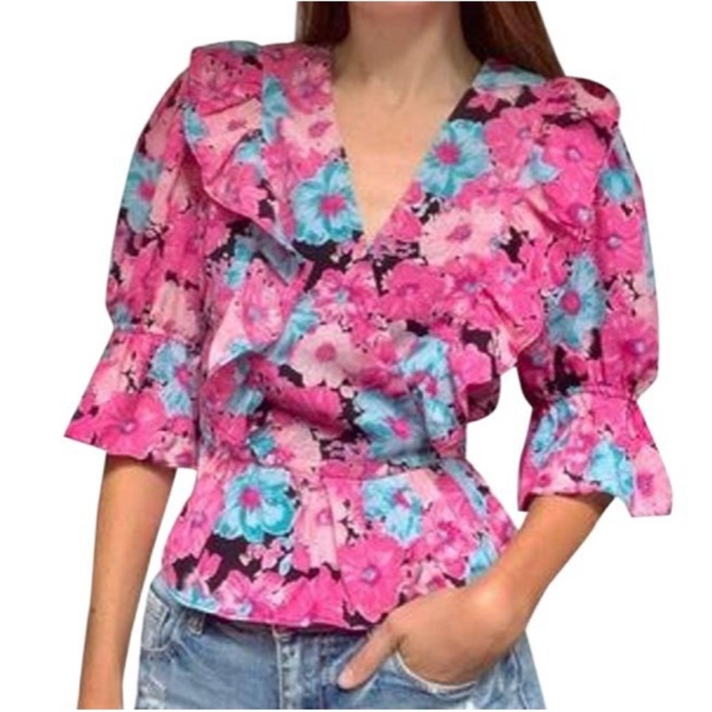 WAYF Floral Peplum Wrap Top